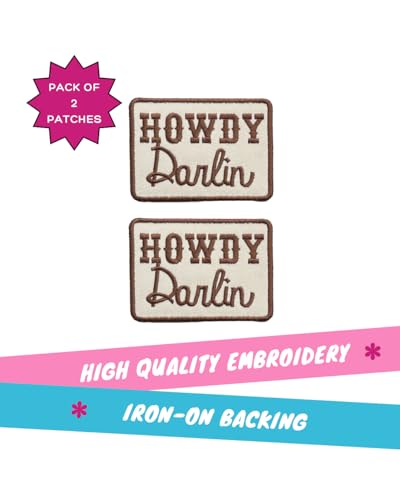 Howdy Darlin Patch, 3" x 2.25", Embroidered Iron-On for Hats, Bags, Jackets, 2-Pack - color: Howdy Darlin