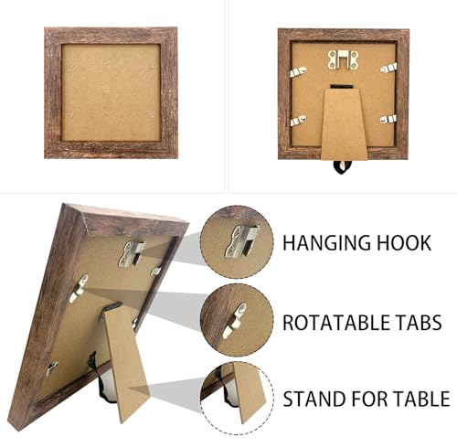 5x5 Picture Frames Set of 2, Square Rustic Wood Grain Photo Frame for Tabletop or Wall Mounting Display - size: 5X5(2pcs)