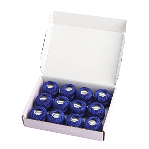 Rhapsody Pearl Cotton Thread Size 8 Crochet Thread Perle 12 Balls Set Hand Knitting, Embroidery, Sashiko, Cross-Stitch, Sewing, Needlepoint, DIY, Quilting (DK Royal Blue, Col. 421) - color: DK Royal Blue, Col. 421