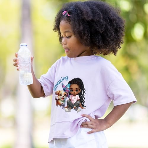 Dazoratix Black Girl Transfer Stickers - 12 Pcs Cute DTF Transfers Ready to Press Dog Iron on Patches Butterfly Washable Heat Decals for Girls DIY T-Shirt Clothing Coat Jeans Backpacks Decorations - style: Black Girl