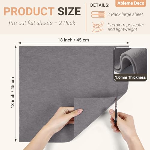 Felt Fabric Sheets 18" x 18" (2 Pack) 1.6mm Soft Craft Felt, Dark Grey - color: Dark Grey