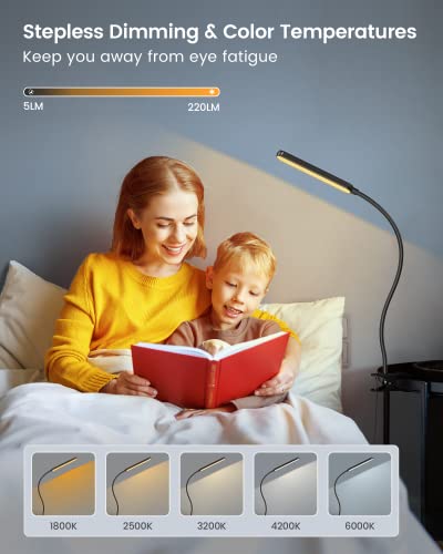 Glocusent Clip On Lamp, 5 Color & 5 Brightness - color: Black