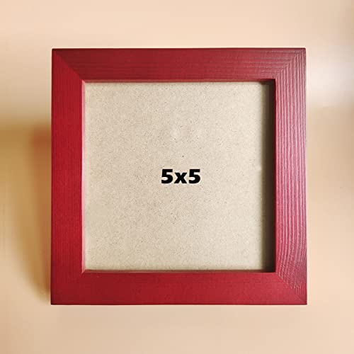5x5 Picture Frames RED Solid Wood Frame, Plastic Panel (Film Needs to be Removed) Table or Wall.Front Window Opening 4.5x4.5 inch. - color: Red, size: 5x5