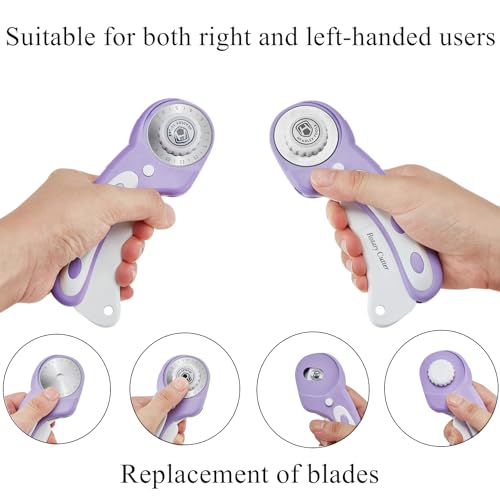 Headley Tools 45mm Rotary Cutter for Fabric, Ergonomic Handle Rolling Cutter with Safety Lock for Fabric Leather Crafting Sewing Quilting, Fabric Cutter Wheel Perfect for Left & Right Hand (Purple) - color: Purple, size: 45mm