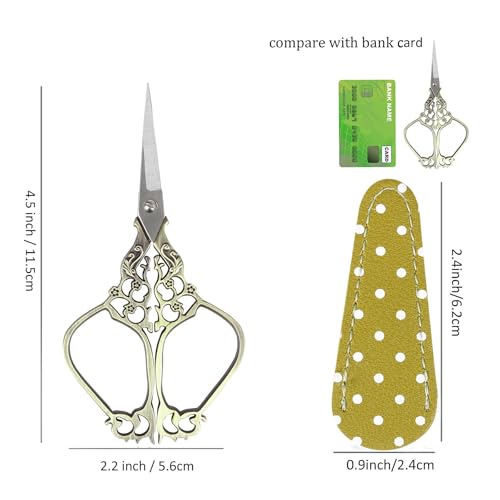 4.5 Inch Vintage Style Scissors with PU Leather Case Small Embroidery Scissors Antique Needlework Craft Accessories for Yarn Cross Stitch Handicraft DIY Tool - size: 4.5 Inch, style: Style CC1886