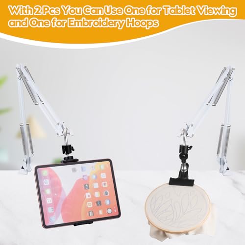2 Sets Adjustable Embroidery Hoops Stand for Hand Work,White Cross Stitch Frame with 360° Rotation,Needlework Frame, Embroidery Stand Suitable for Embroidery Kit,Hoop/Tablet/Phone Holder Desk Stand - style: 2PC-White