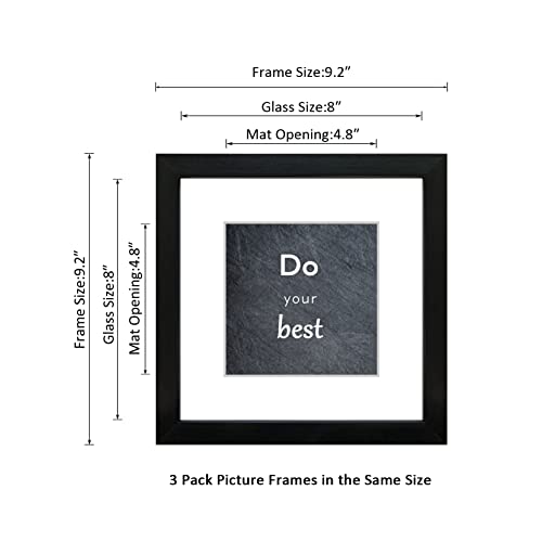 8x8 Picture Frame Set of 3 with Real Glass for Pictures 5x5 with Mat or 8x8 Without Mat, Wall Gallery or Tabletop display Photo Frames in Black - color: Black, size: 8x8(set of 3)