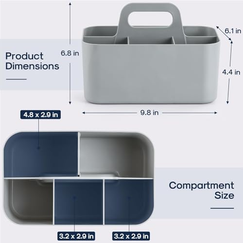 Multiuse Caddy Organizer with Handle, Portable Divided Plastic Tote Bin - Art Craft, Stationary Pen Marker Crayons, Makeup Hair Supplies Storage - Bathroom, Classroom, Dorm, Office, Desk Holder - Grey - color: Grey