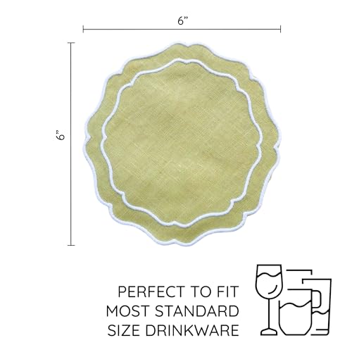 Linen Coasters for Drinks Set of 6, Oliver - color: 1121 - Olive, size: 6 inches