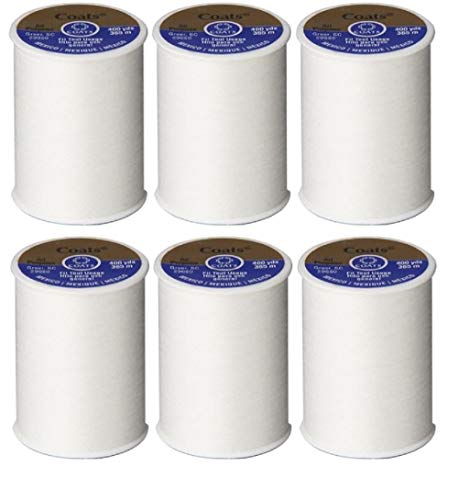 Coats & Clark All Purpose Sewing Thread for Sewing Machines, 100% Polyester High Quality Thread Spools for Hand Stitching, Medium Weight 35wt, 400 Yards, 6-Pack, White - color: White