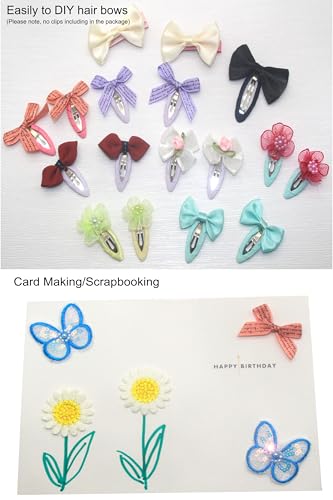 100 Pcs Mixed Ribbon Bows Organza Flowers Lace Beaded Appliques Patches