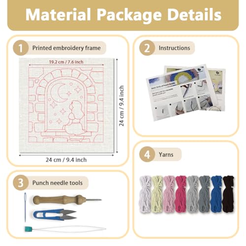DOODLREAM Night Princess Punch Needle Kit for Beginner 9.4" x 9.4" - color: Moon Stars Night