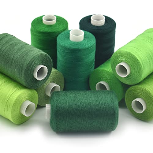 Sewing Thread 10 Color Sewing Industrial Purpose 1000 Yards Per Spool 40S/2 Polyester for DIY Sewing Machine,Embroidery Machine,Hand Sewing (Green) - color: Green
