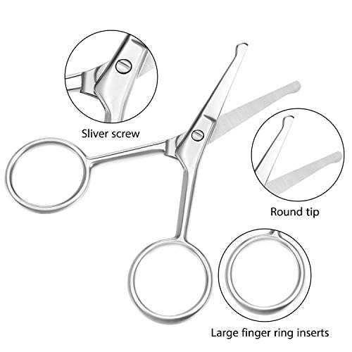 Mudder 3 Pcs Nose Hair Scissors Facial Hair Rounded Tip Scissors, Silver - color: Silver