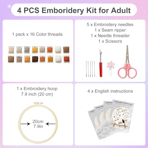 Huacan Embroidery Kit for Adults Beginner - Embroidery Kits for Adults Beginner 4 Pcs Stamped Sunflower Floral Pattern from Simple to Complex, DIY Sewing Kit with Gift Box 7.9 x 7.9 Inch - color: CXAA-001