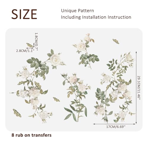 Floral Vintage Rub on Transfer for Furniture Large Flower UV DTF Transfer Sticker for Wood Glass Home Decor, Spring White Rose - style: Spring White Rose
