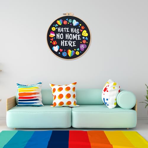 Nuberlic Embroidery Kit for Beginners - LGBT Love Pattern Adults Starter Cross Stitch Kit DIY Needlepoint with Hoop, Pre-Printed Fabric, Threads & Step-by-Step Guide - color: LGBT