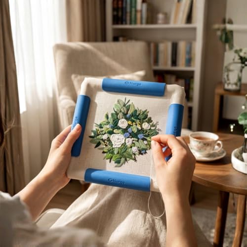 Nurge Rectangle Plastic Embroidery Snap Frame - Cross Stitch Hoop & Needlepoint Stretcher Bars for Hand Crafting, Punch Needle, Quilting, Sewing Supplies - Lightweight & No-Crease 11.5x11.5 Beige - color: Beige, size: 11.5x11.5"