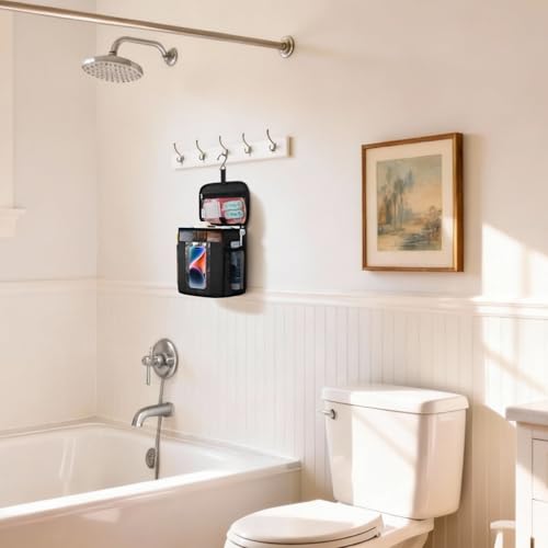 Lifewit Mesh Shower Caddy, Hanging Bathroom Organizer with PVC Phone Bag - color: Black, size: M(8.3"L x 6"W x 10"H)