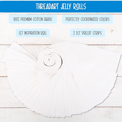 Threadart White Jelly Roll - 40 Precut 2.5" Cotton Strips - color: White