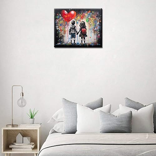 Banksy Two Little Playmates Oil Painting Street Graffiti Art Paint by Number Kits 16 x 20in Canvas DIY Oil Painting for Kids Adults with Brushes and Acrylic Paint Thankful Grateful Blessed Home Decor - color: Banksy-03, size: 16''Wx20''H(DIY Frame)