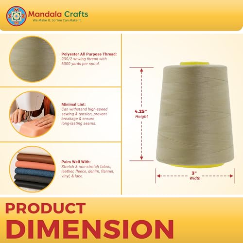 Mandala Crafts 20S/2 Beige Polyester 4 Pack of Serger Threads Cones - color: Beige, size: Pack of 4 20S/2 24000 YDs
