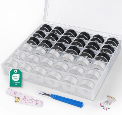 ilauke 18White+18Black Bobbin Thread, Size A Prewound Sewing Bobbins - color: Black and White