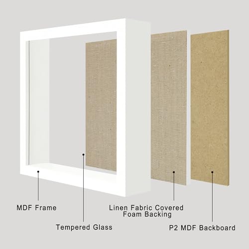 8x8 Shadow Box Picture Frame Display Case with Soft Linen Back, White Wooden Memory Shadow Box Frame with Tempered Glass Cover for Wall or Tabletop Display - color: White, size: 8x8