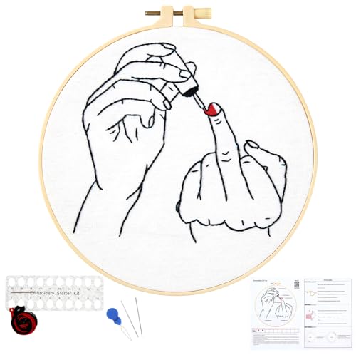 Crafmanoe Hand Embroidery Starter Kit for Beginners Adults, Counted Stamped Cross Stitch Kits for Adults Beginners, Easy Funny Embroidery Needlepoint Kits, Embroidery Fabric, Hoops and Video Tutorial - color: H612