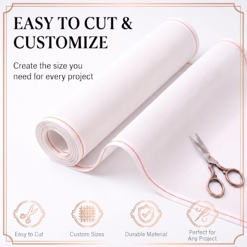 Mono Deluxe Needlepoint Canvas, 17" x 20", 100% Cotton Rolled Blank Cross Stitch Fabric, Rolled for No Crease, White (18 mesh)