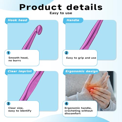 Mayboos 35 Pcs Crochet Hooks Set, Colorful Metal Crochet Hooks 2.0mm~10.0mm - size: 35 Pack