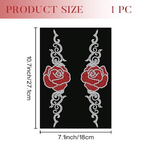2 Pcs Curl Rose Pattern Iron on Rhinestones Transfer, Bling Crystal Clothing Repair Applique Heat Transfer Decal Heat Transfer Patch for T-Shirt Clothing Pants Bags - style: Curl Rose