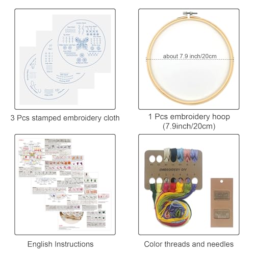 Louise Maelys 3 Pack Embroidery Kit for Beginners Learn Basic Stitches DIY - color: 3 embroidery