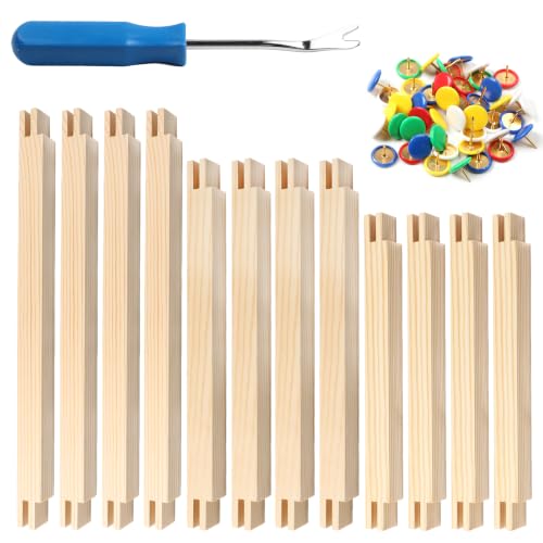 KARUIZI 12 Pcs Stretcher Bars for Needlework 50 Metal Thumb Tacks Wooden Canvas Splicing Stretcher Bars Needlepoint Embroidery Stitch Frame Set for Crafts Art (6" 7" 8") - size: 6"7"8"