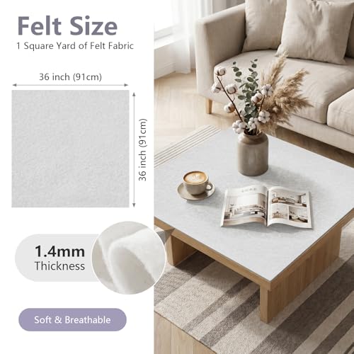 Ice White Soft Felt Sheet 36'' X 36'', 1.4mm Felt Fabric Sheet for Crafts - color: Ice White