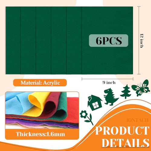 IONTACH 9" X 12" Soft Felt Sheets 1.6mm Thick (6 Packs, Hunter Green) - color: Hunter Green