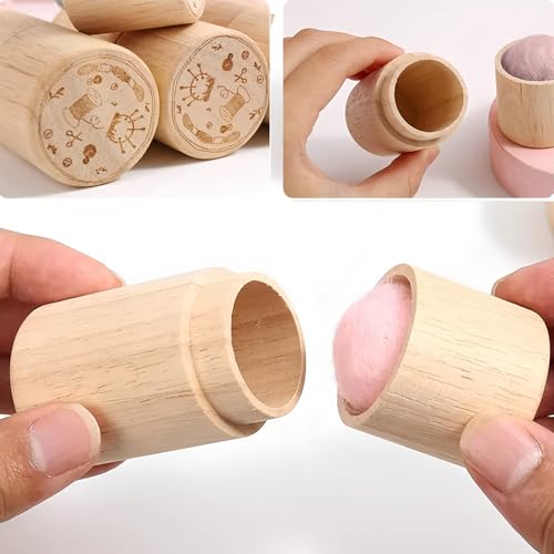Yucenora Wooden Sewing Needle Case, Portable Sewing Needles Storage Box with Needle Cushion Inside, with 12 Needles for Home and Travel Needlework(Pink)