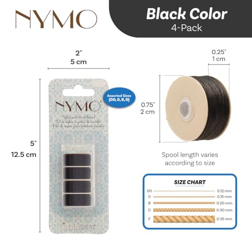 The Beadsmith Nymo Thread, Made of Nylon - size: Size 00, 0, B, & D, style: Black