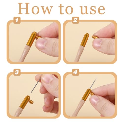2 PCS Tambour Embroidery Kit, Tambour Hook with 6 Needles, Stainless Steel Bead Embroidery Kit for Sequin Beading DIY Sewing