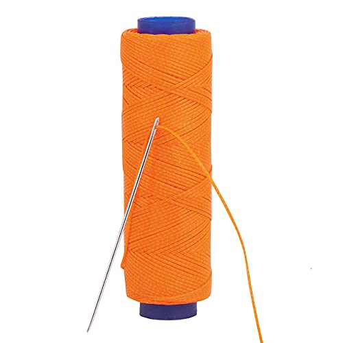 Waxed Thread, Strong Thread for Leather, Upholstery, Shoe, Bag, incl. Needle (Colour: NEON Orange) - color: Neon Orange