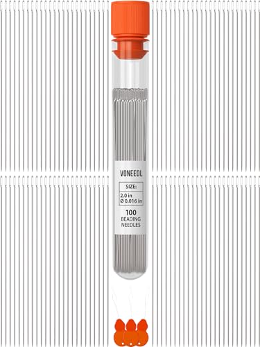 VONEEDL 100 Straight Beading Needles with Convenient Storage Tube Size 11-0.4mm (0.015in) Extra Fine Thread Needles - Perfect for Bead and Sequin Embroidery, Jewelry Making, Crafting, and DIY - size: #11 - 0.4mm, style: 100pcs