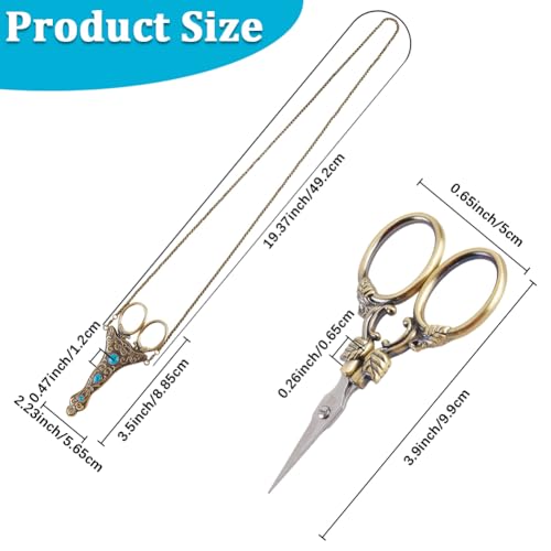 SUNNYCLUE 4 Inch 1pc European Scissors Small Sewing Scissor Chains Turquoise Embroidery Style Stainless Steel Necklace Blade Shears for Cutting Fabric Needlework Tools Craft Supplies Women Adult - style: 0