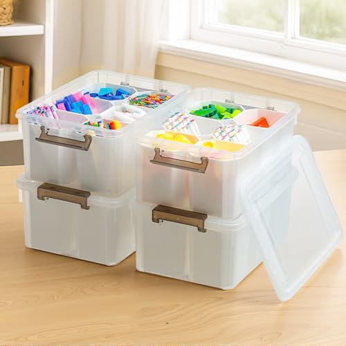Citylife 17QT 4-Pack Clear Storage Bins with Lid 6 inserts Stackable - size: 4 Pack-17 QT