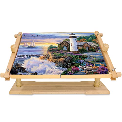 Embroidery Frame Stand - Adjustable Cross Stitch Scroll Frame, Beech Wood Quilt Frame Needlepoint Holder Floor Table Lap Stand Embroidery Hoop Holder for Stitching Sewing Craft