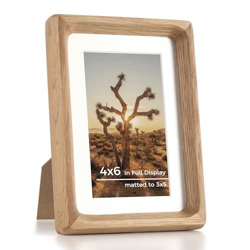 RICHFOCUS 4x6 Picture Frame USA-Sourced Natural Oak Solid Wood Photo Frame Handcrafted Rounded Corner Wooden Frame with Real Glass Display Photos 3x5 with Mat or 4x6 Without Mat - color: Oak, size: 4x6-1PC