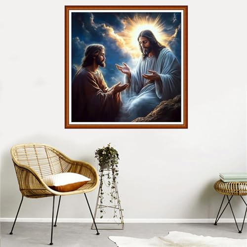 Redxing Counted Cross Stitch Kit for Beginners,Unprinted Needlepoint Kits for Beginners Cross Stitching Embroidery Kit 11CT Stitches kit-Jesus preached 18x18 inch - color: SetColor10