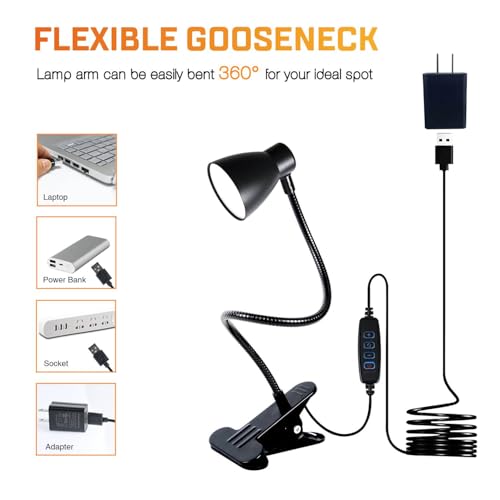 2 Pack Clip Desk Lamp, Ultra-Flexible Gooseneck Clip Reading Lights, 3000K-6500K Adjustable Color Temperature & Brightness, 6W Eye-Care LED for Office, Study, Bedside(USB Adapter Included) - size: 2 Packs Clip Lamp