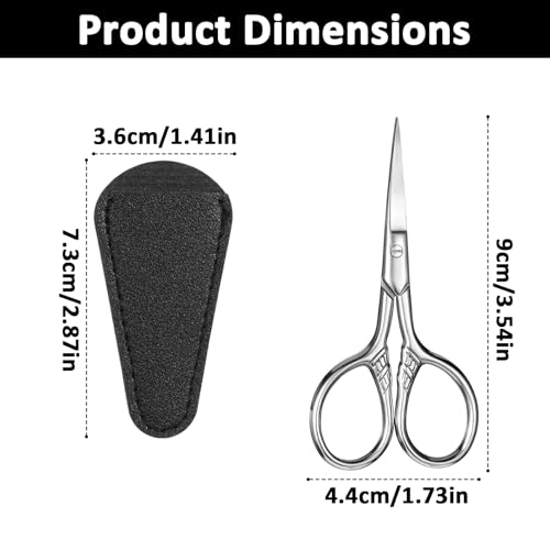 Vintage Embroidery Scissors with Leather Sheath, 3.6" Small Precision Craft Scissors with Textured Handle, Sharp Mini Detail Shears for Sewing, Needlework, Yarn, DIY Arts & Crafts