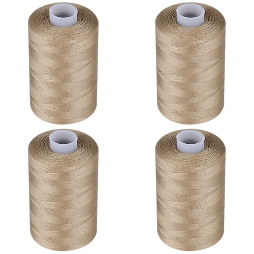 Simthread All Purpose Sewing Thread, 4 Spools Each 1000 Yards of Polyester Threads for Sewing Machine, Sewing Machine Supplies for Beginners, Hand Stitching, Quilting, Serger (Light Brown) - color: Light Brown