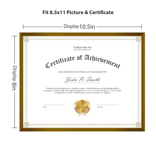 Golden State Art 8.5x11 Bronze Aluminum Certificate Frame Real Glass Front - color: Bronze(No Mat)